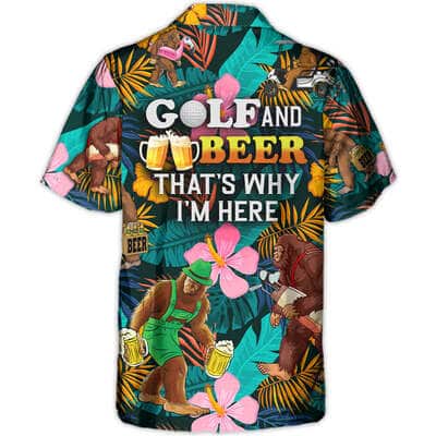 Funny Hawaiian Shirt Bigfoot Playing Golf Gift For Beer Lovers
