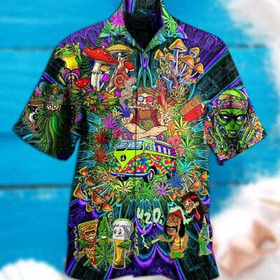 Colorful Funny Hawaiian Shirt Hippie Mushroom Alien Bus Everything Gift For Summer Holiday