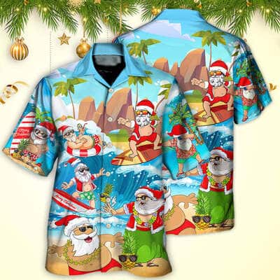 Christmas Funny Hawaiian Shirt Santa Claus Play On The Beach Gift For Beach Lovers