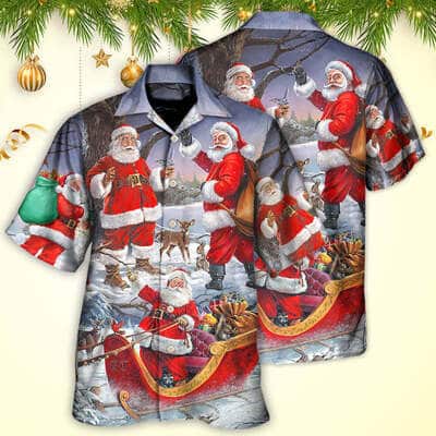 Christmas Funny Hawaiian Shirt Santa Claus Happy Xmas Is Coming Gift For Summer Vacation
