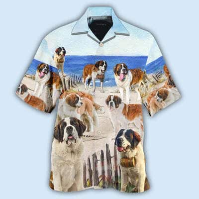 Beach Style Funny Hawaiian Shirt Saint Bernard Gift For Dog Lovers