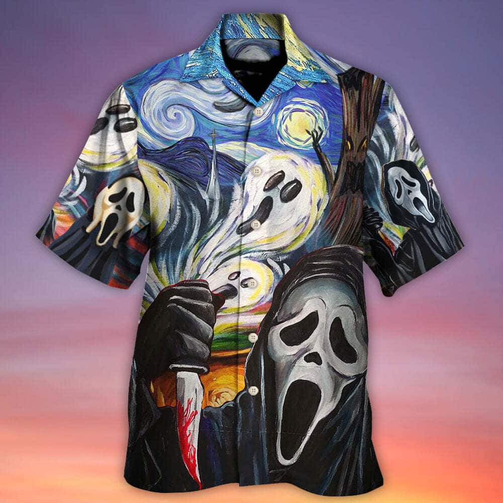 Halloween Funny Hawaiian Shirt Ghost Scream Starry Night Boo Art Style Gift For Friend