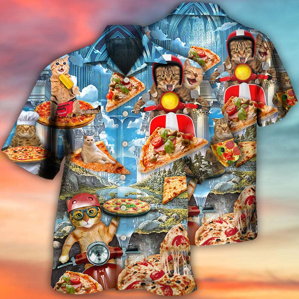 Stylish Funny Hawaiian Shirt Pizza Beach Gift For Cat Lovers