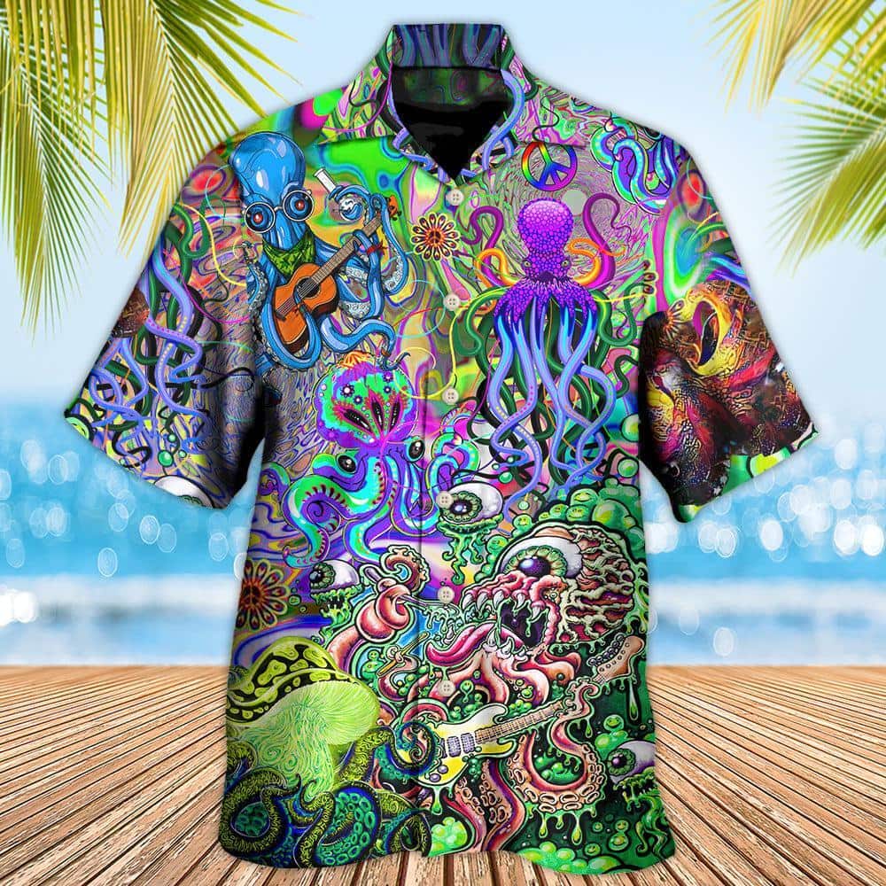 Trending Funny Hawaiian Shirt Octopus Love Music Colorful Ocean Beach Gift