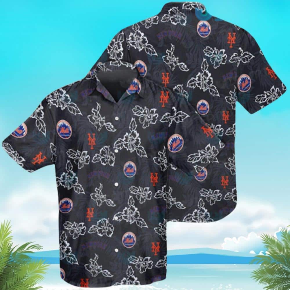 Black MLB New York Mets Hawaiian Shirt Hibiscus Beach Gift For Him