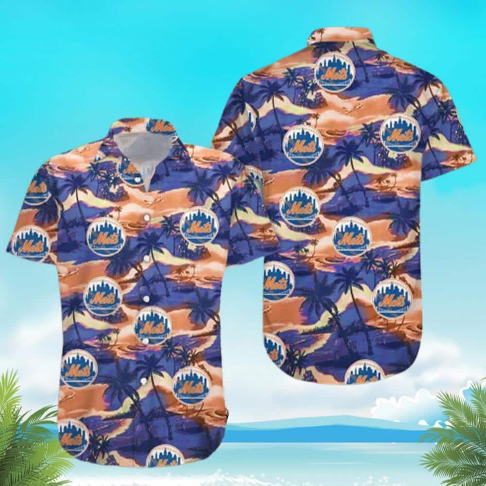 Vintage MLB New York Mets Hawaiian Shirt Palm Trees Summer Holiday Gift
