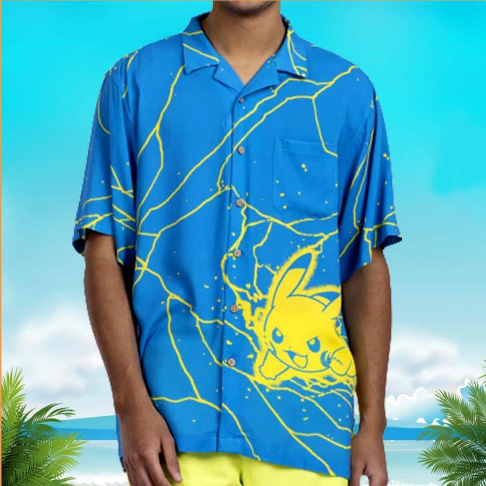 Blue Pokemon Hawaiian Shirt Pikachu Lightning Beach Gift For Best Friend
