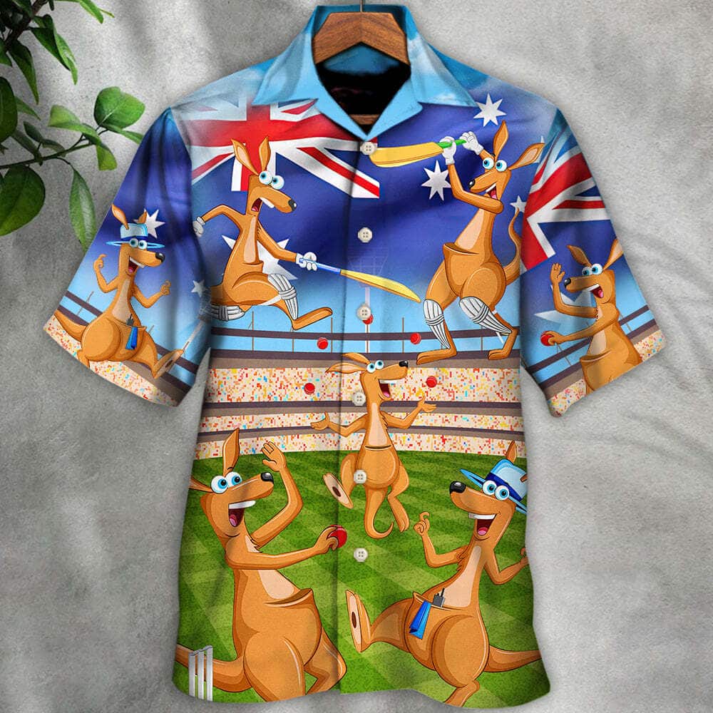 Funny Kangaroo Play Cricket Hawaiian Shirt Gift For Beach Lovers