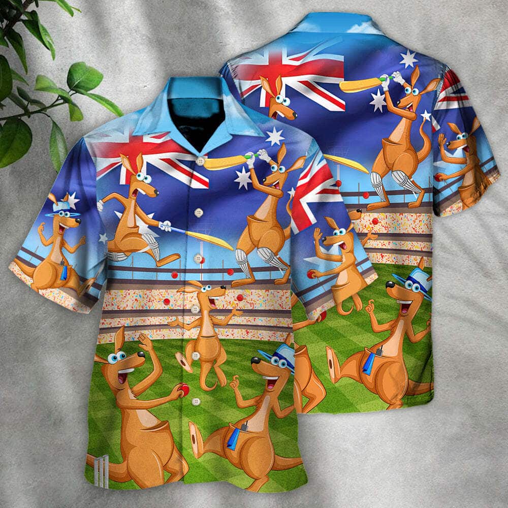 Funny Kangaroo Play Cricket Hawaiian Shirt Gift For Beach Lovers