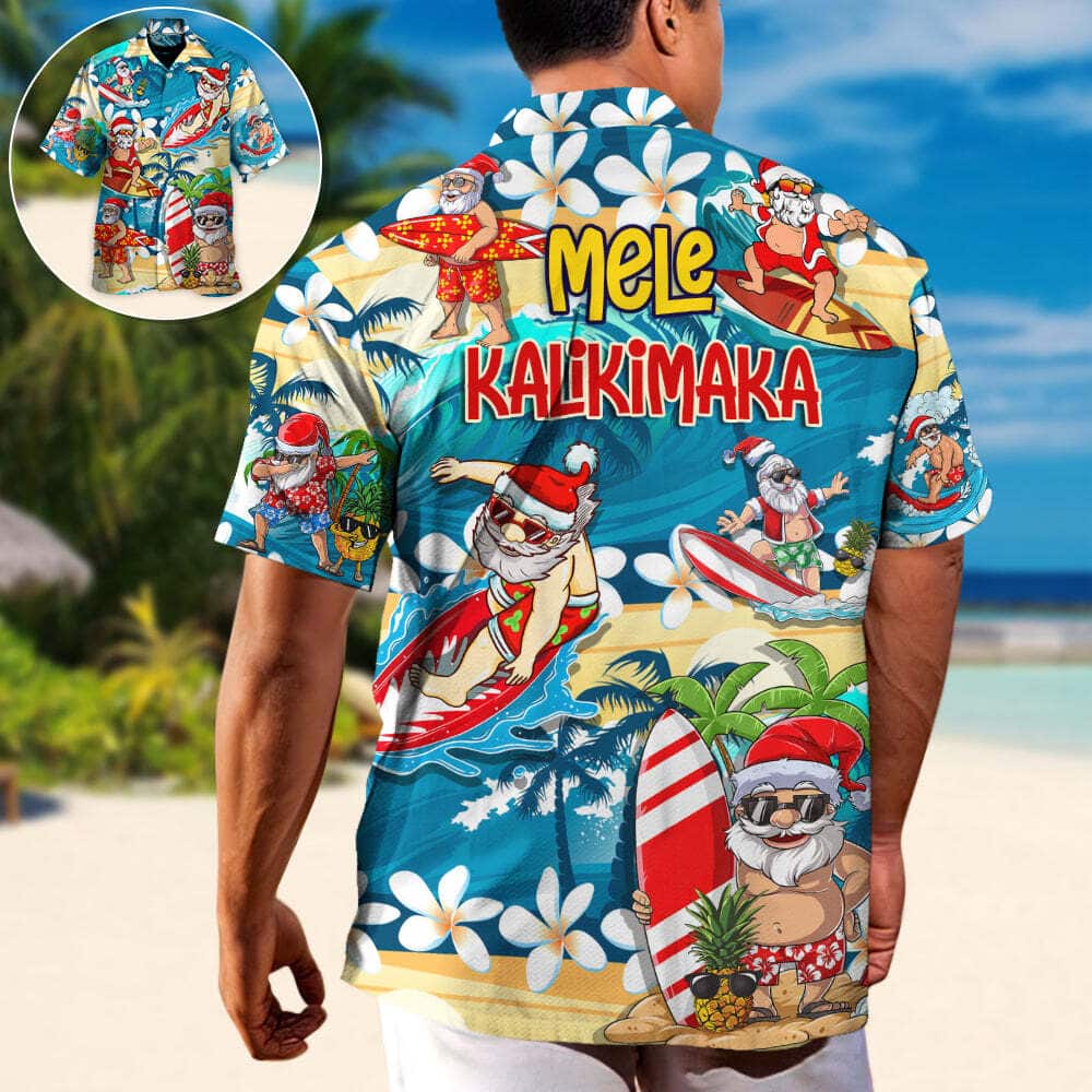 Funny Hawaiian Shirt Santa Surfing Christmas Gift For Beach Lovers