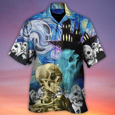 Funny Hawaiian Shirt Skull Smoke Scream Starry Night Boo Halloween Gift