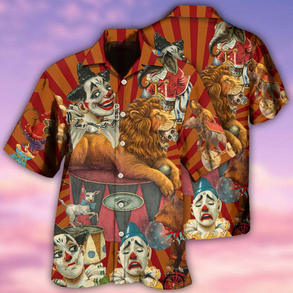 Funny Hawaiian Shirt Clown Happy Lion Gift For Beach Vacation