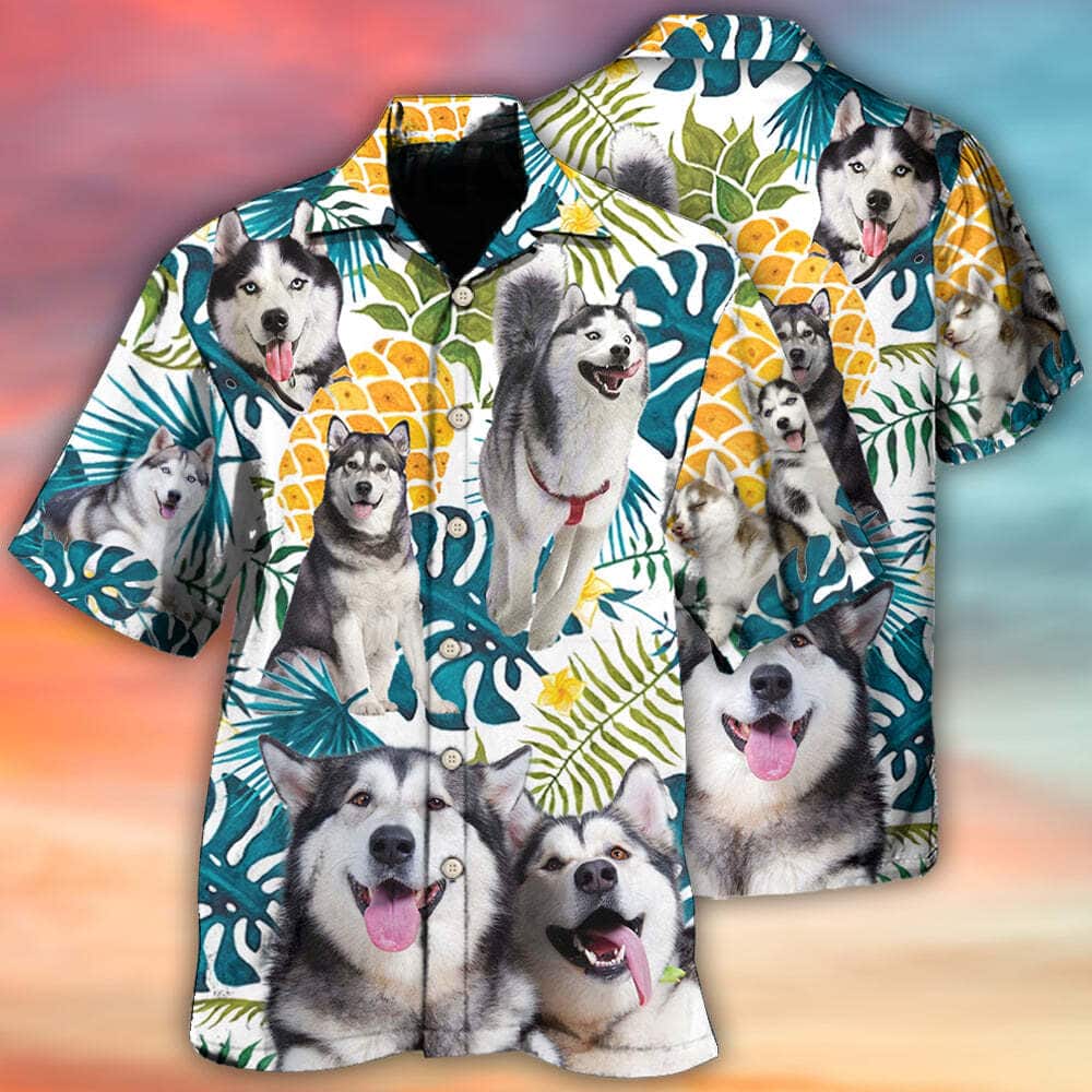 Funny Hawaiian Shirt Husky Tropical Leaf Beach Cute Gift For Dog Lovers