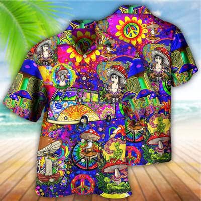 Aloha Hippie Mushroom Peace Funny Hawaiian Shirt Summer Gift For Friends