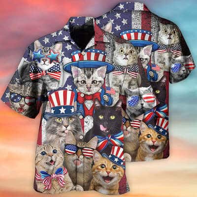 Funny Hawaiian Shirt Cat Independence Day Cool Gift For Beach Lovers