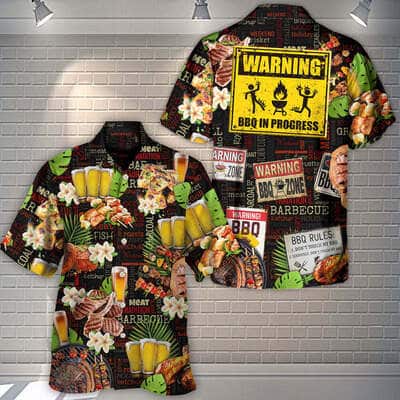 Barbecue Funny Hawaiian Shirt BBQ Beer Warning BBQ In Progress