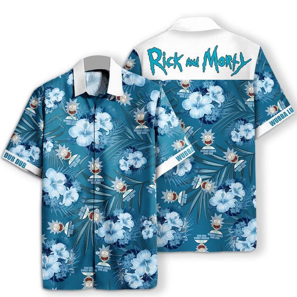 Aloha Rick And Morty Hawaiian Shirt White Hibiscus Flowers Pattern Summer Holiday Gift