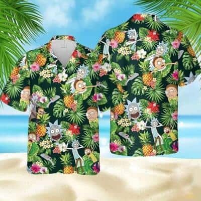 Funny Aloha Rick And Morty Hawaiian Shirt Palm Leaves Pattern Summer Lovers Gift