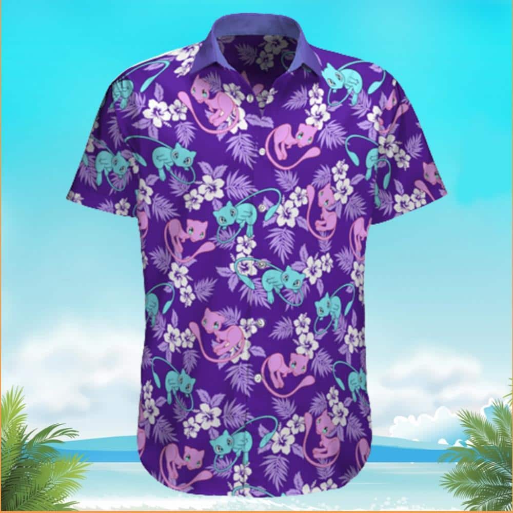 Mew Pokemon Hawaiian Shirt Palm Leaves Pattern Summer Beach Trip Gift