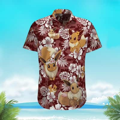 Aloha Eevee Pokemon Hawaiian Shirt Palm Leaves Pattern Summer Beach Gift