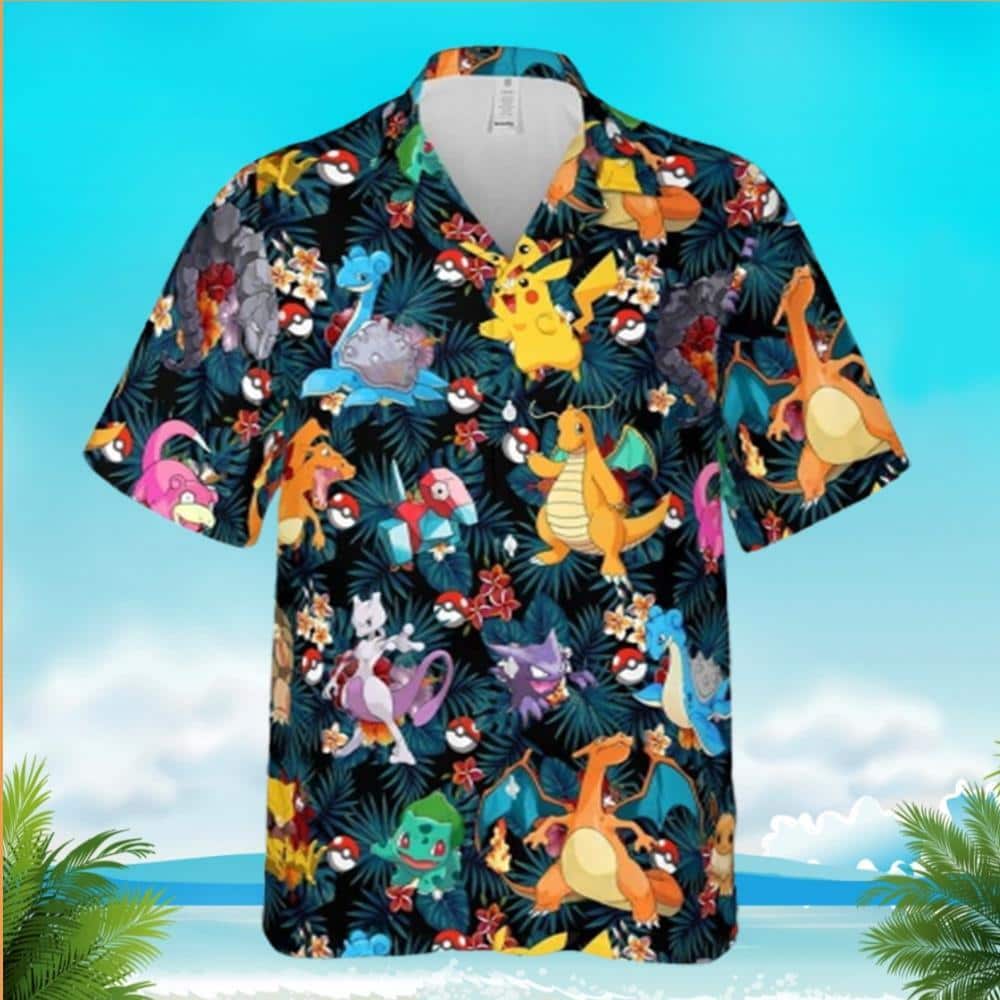 Summer Aloha Pokemon Hawaiian Shirt Palm Leaves Pattern Gift For Wife