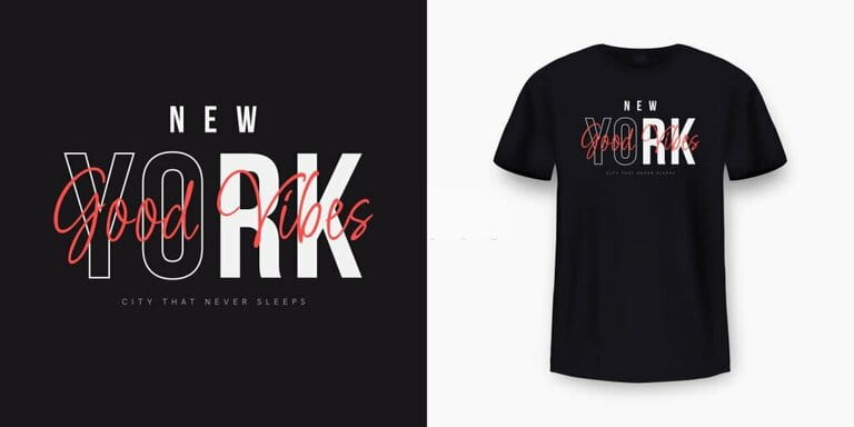 New York City t-shirt design. Printed t-shirts and costume designs with fashionable text. New York, good vibes printed design tee