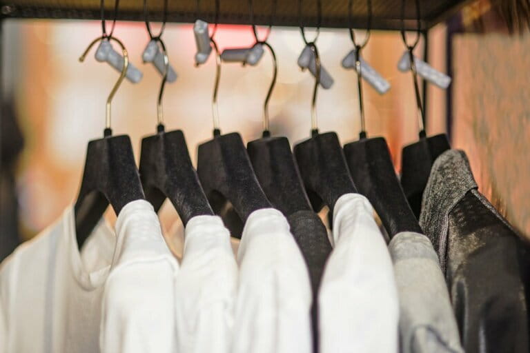 T-shirts on hangers in a store T-shirts on hangers in a store