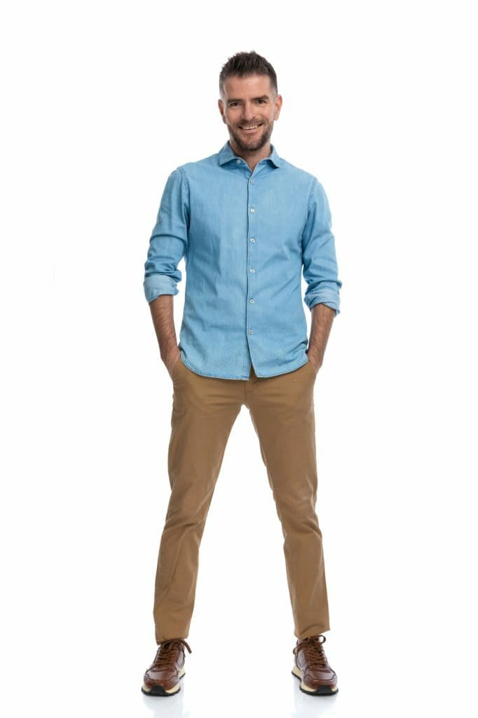 Happy ordinary man with hands in pockets smiling Happy ordinary man with hands in pockets smiling