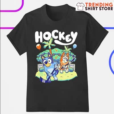 Funny Hockey Bluey T-Shirt Bandit Heeler Chilli Heeler