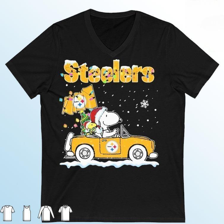 NFL Pittsburgh Steelers T-Shirt Snoopy Woodstock Driving Car