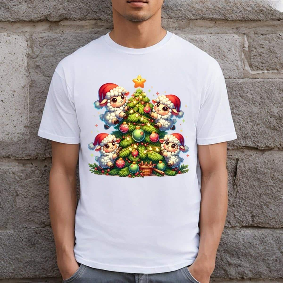 Cool Kawaii Sheep Christmas Tree T-Shirt