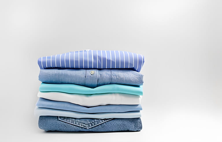 Stack of colorful perfectly folded clothing items. Pile of different pastel color shirts, sweaters isolated and other garments on white background Stack of colorful perfectly folded clothing items. Pile of different pastel color shirts, sweaters isolated and other garments on white background
