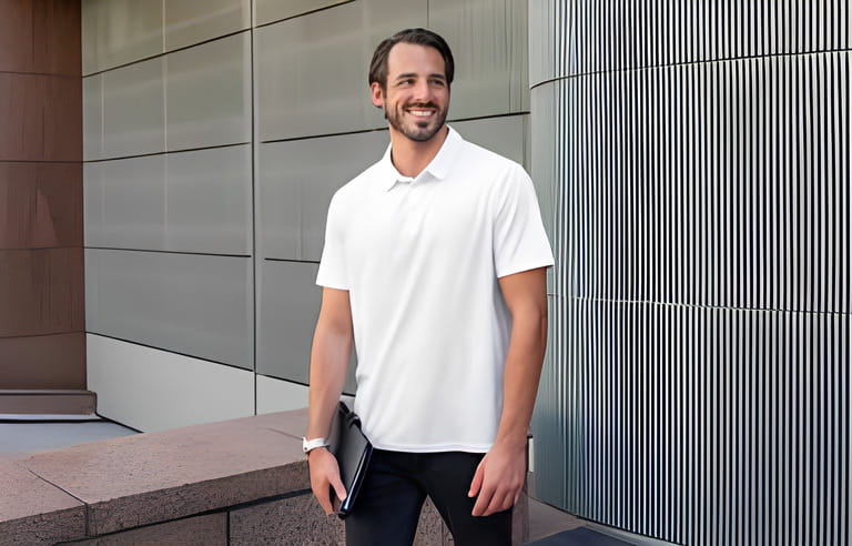 White polo shirt street style menswear fashion apparel shoot White polo shirt street style menswear fashion apparel shoot