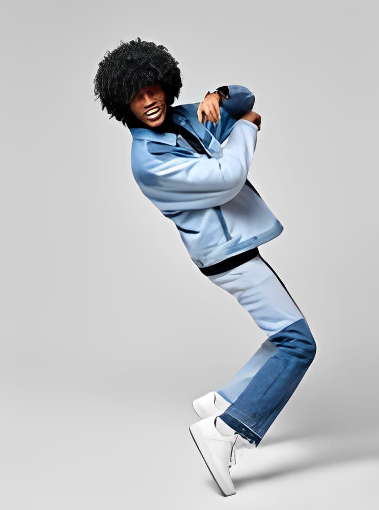 Young man enjoy of standing on tiptoe in stylish clothes Young man enjoy of standing on tiptoe in stylish clothes