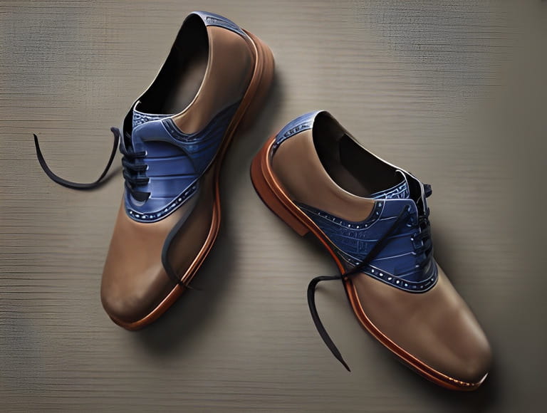 Men's brown and blue saddle-style oxford shoes