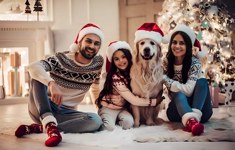 A happy diverse Asian family celebrates Christmas. Parents with children give gift boxes decorate the Christmas tree and prepare for the New Year holiday in a decorated house.  A happy diverse Asian family celebrates Christmas. Parents with children give gift boxes decorate the Christmas tree and prepare for the New Year holiday in a decorated house.