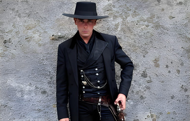 Lucca, Tuscany, Italy - November 1, 2022: Cosplayer dressed as Colonel Douglas Mortimer, character from the spaghetti western movie For a Few Dollars More at the Lucca Comics and Games 2022.