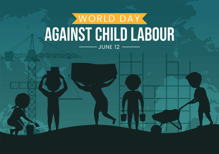 Illustration of World Day Against Child Labor with Children working for the necessities of life in Flat Kids Hand-drawn cartoon for campaign templates