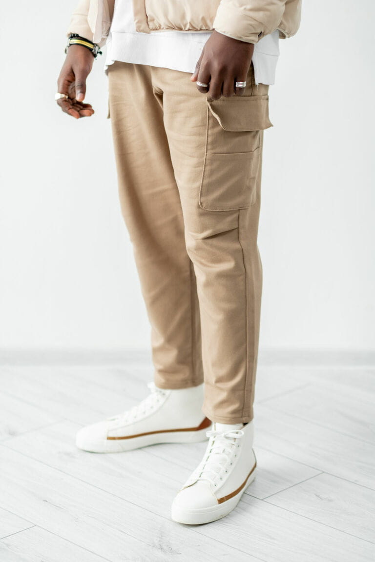 fashion studio catalog shot male legs in cargo pants