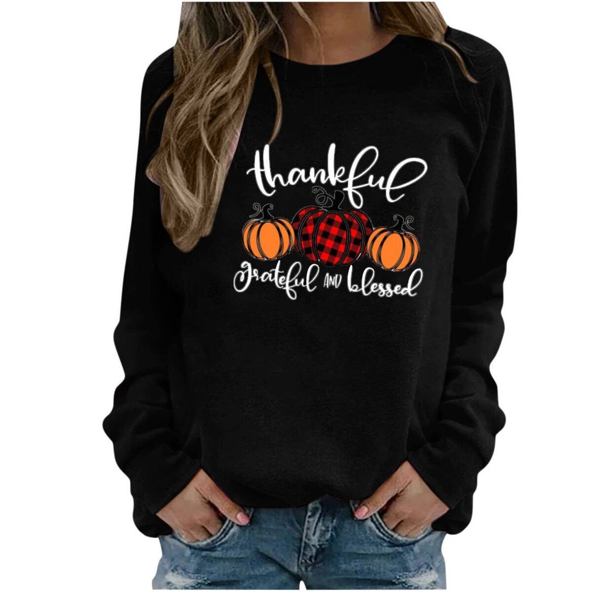 Thanksgiving Thankful Gratefull Blessed Pumpkin Sweatshirt