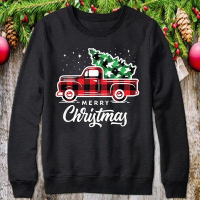 Style Farm Red Truck With Christmas Party Tree Sweatshirt