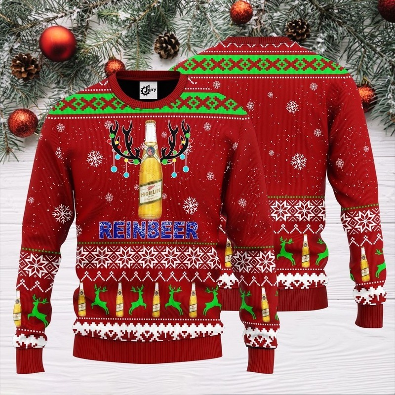 Miller High Life Christmas Sweater Reinbeer Halloween Gift