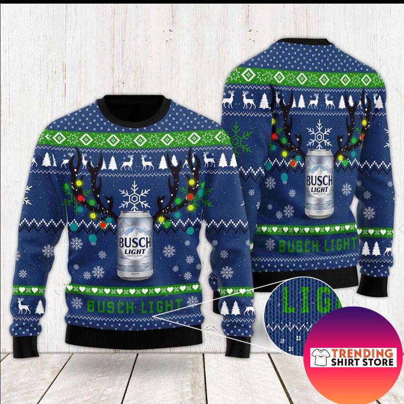 Xmas Gift Deer Busch Light Ugly Christmas Sweater