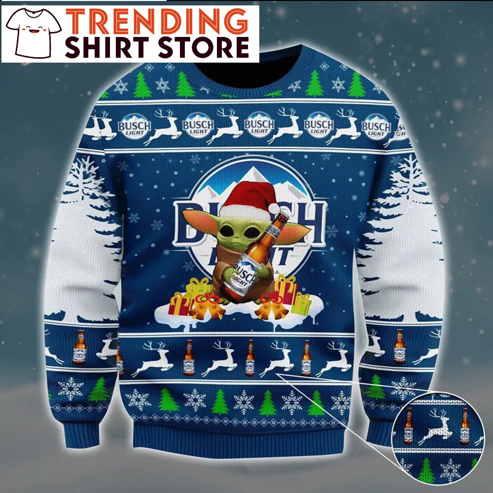 Baby Yoda Busch Light Ugly Christmas Sweater