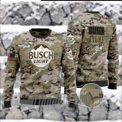 Military Camouflage Busch Light Ugly Christmas Sweater Xmas Gift