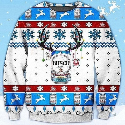 Busch Ugly Christmas Sweater Deer In Snowflakes
