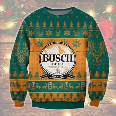 Busch Ugly Christmas Sweater Clear And Bright As Moutain Air