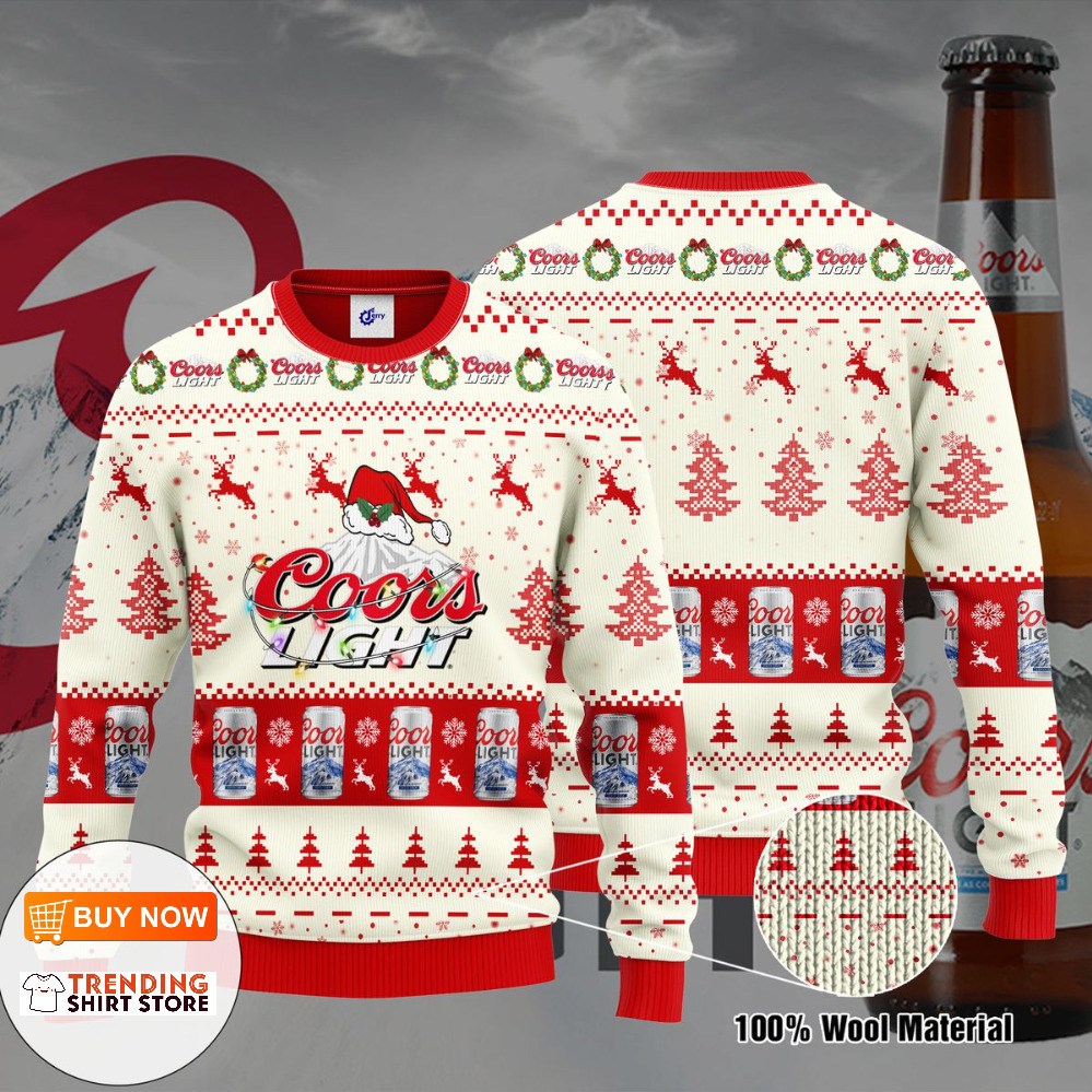 Coors Light Ugly Christmas Sweater Santa Hat Beer Lovers Gift