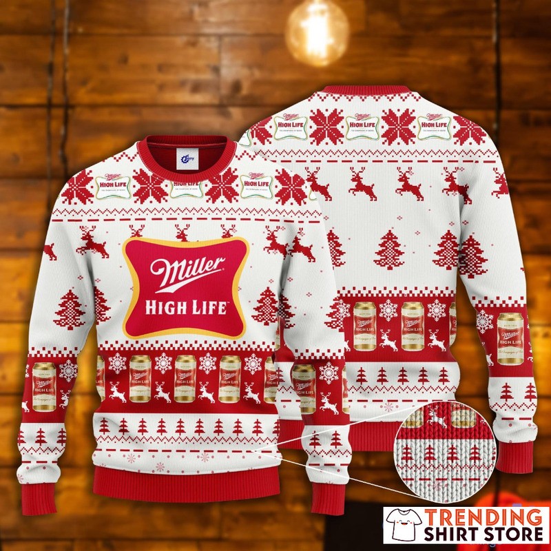 Miller High Life Christmas Sweater Reindeer Xmas Gift