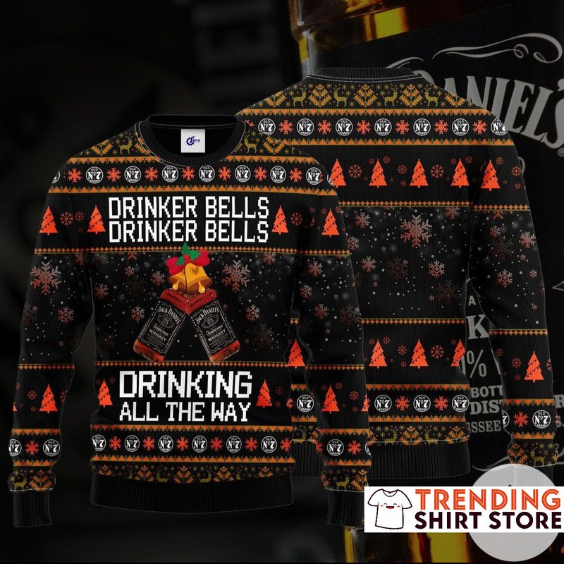 Jack Daniels Ugly Christmas Sweater Drinker Bells Drinking All The Way